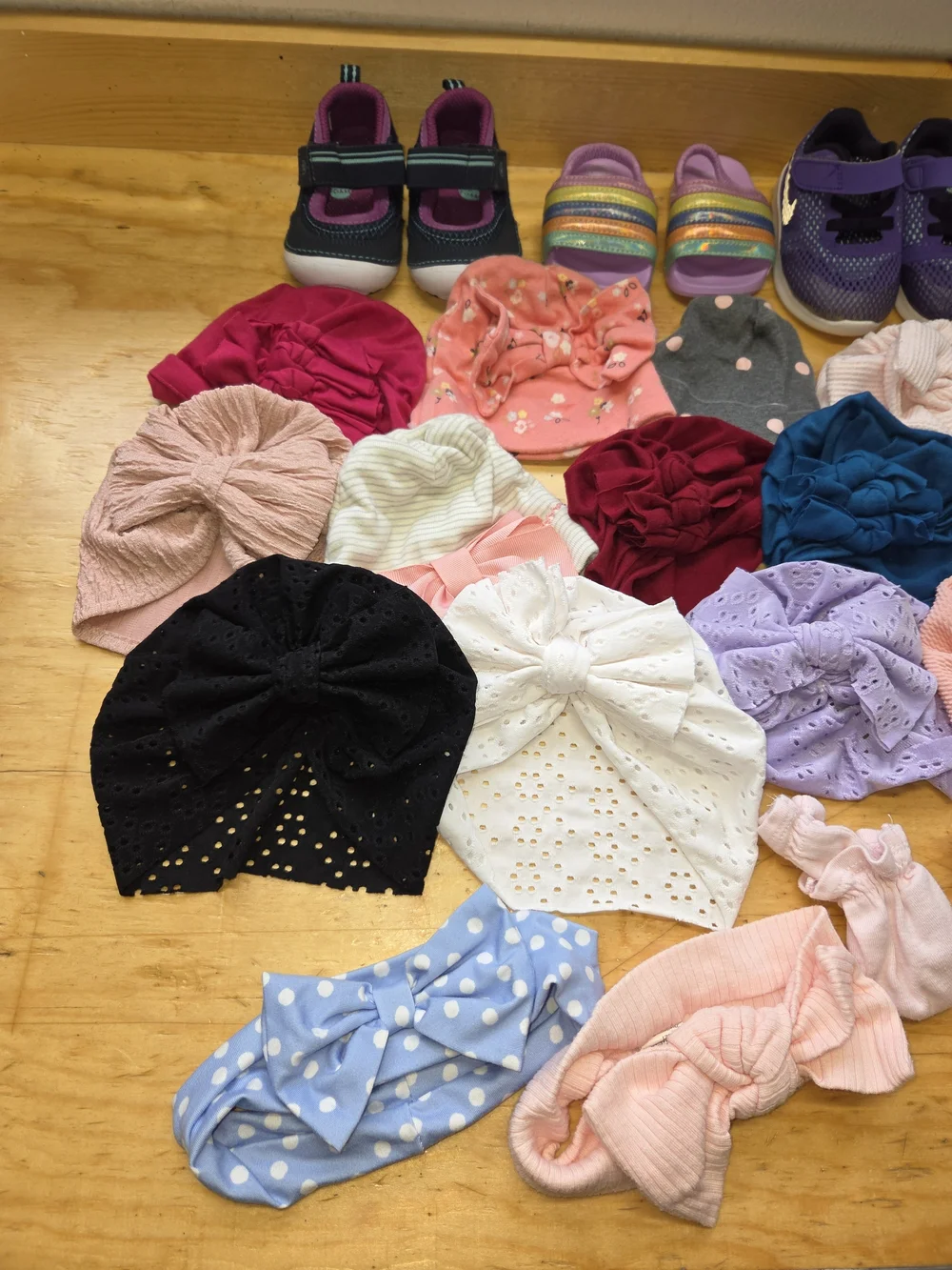 Baby Girl Bundle of Hats, Headbands, Mitts, Shoes, Bib